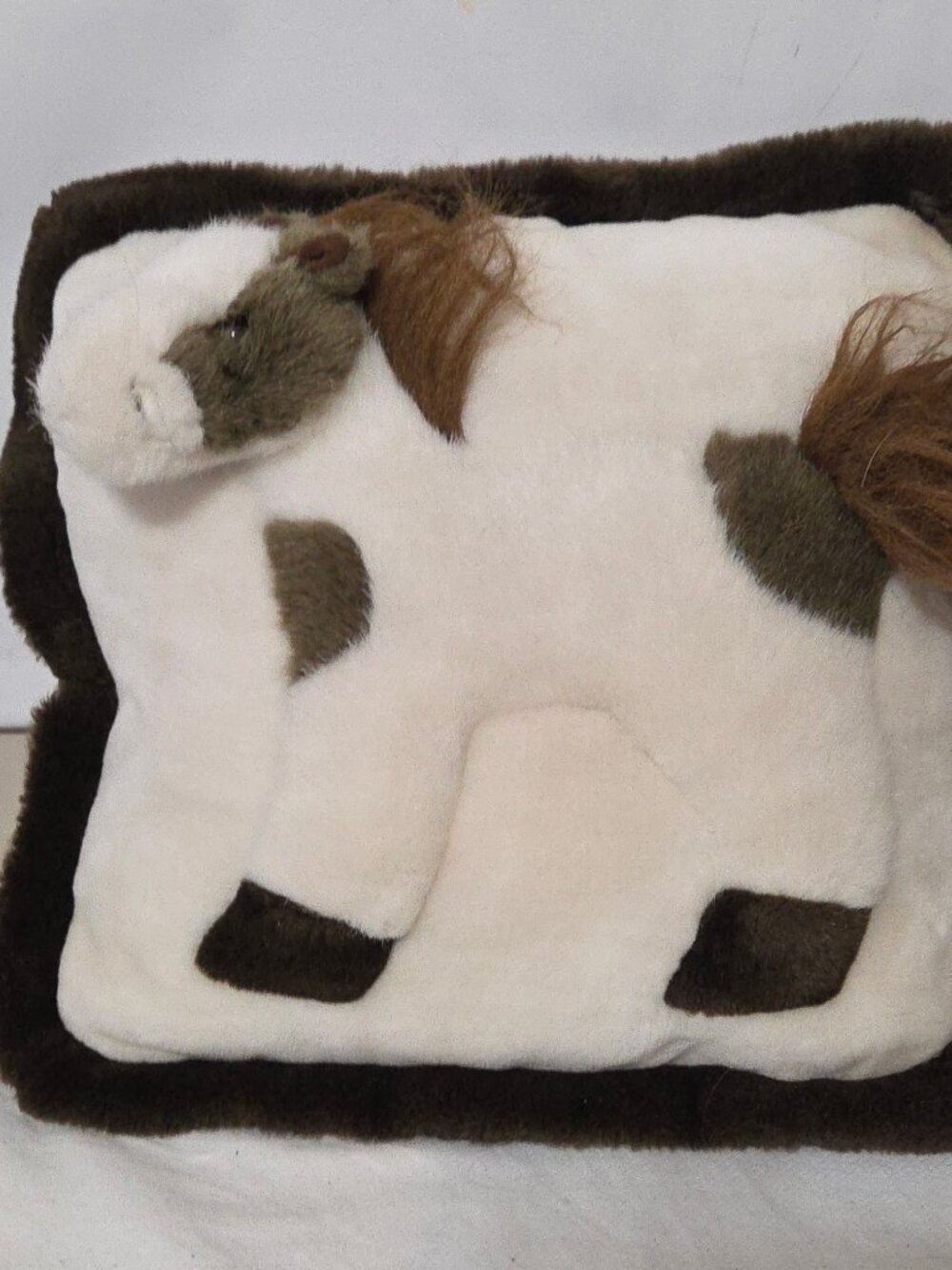 JAAG Plush 3D Pony Horse Pillow 12” Soft & Fuzzy EUC Brown/Cream